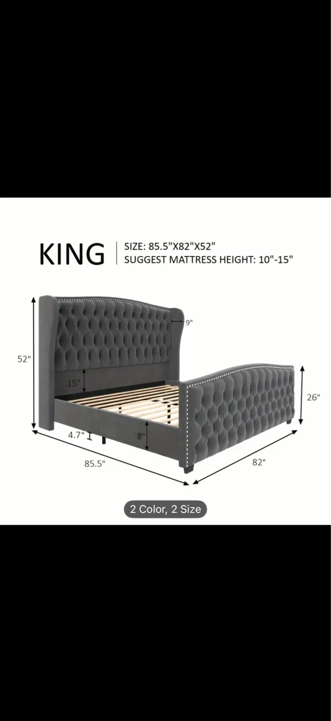King Size Tufted Wingback Bed Frame - photo 2