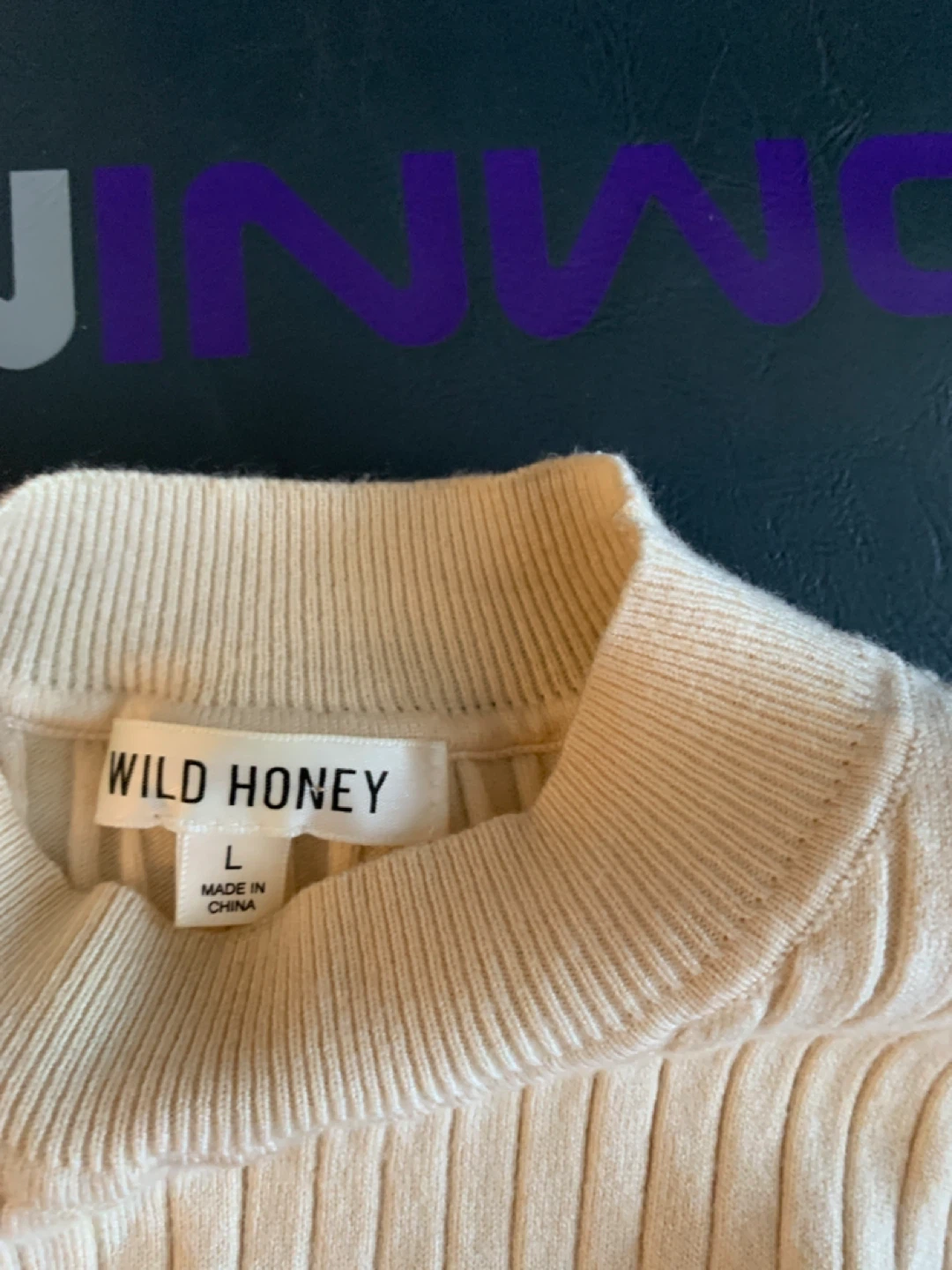 Wild Honey Ribbed Mock Neck Sweater - Cream - Size L - photo 2