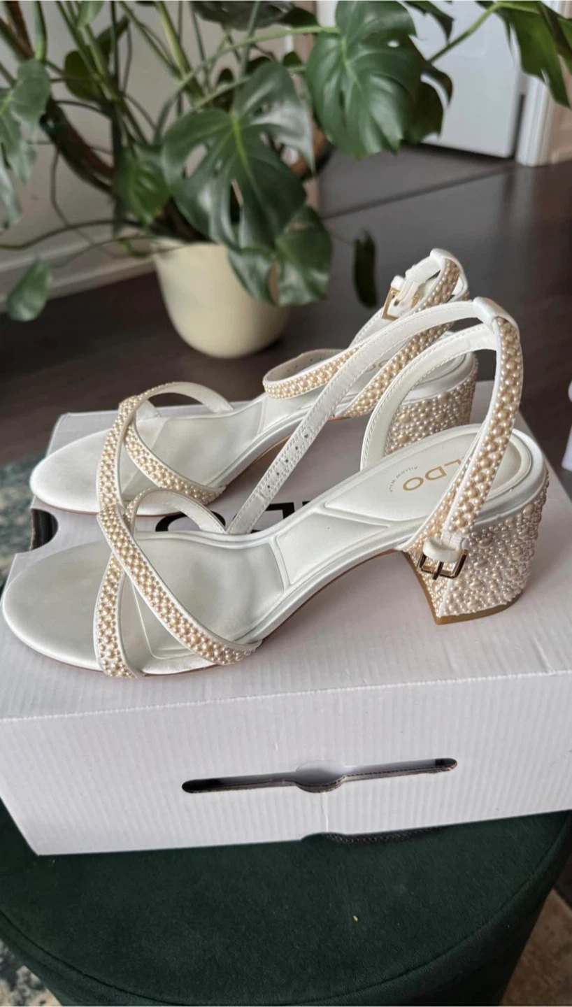 ALDO White Beaded Heeled Sandals