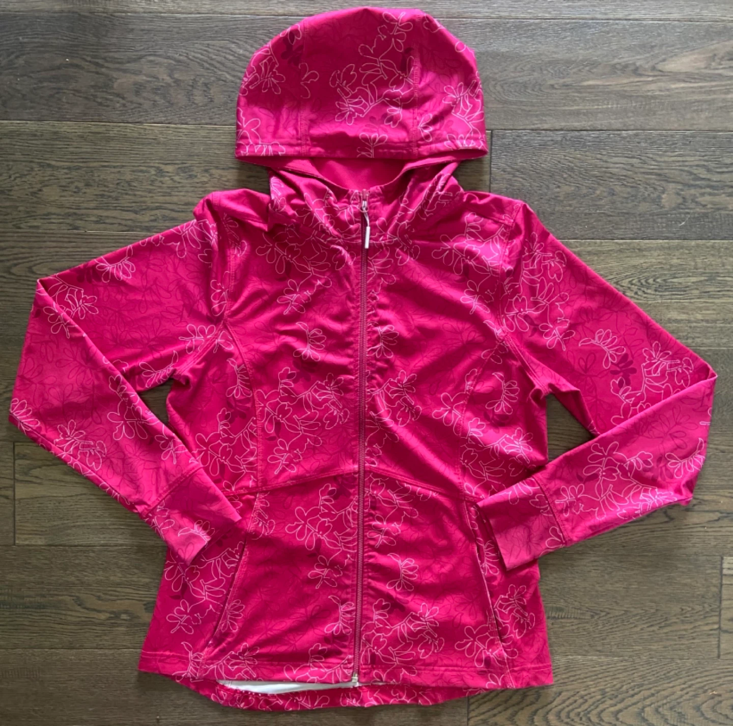 EUC: Hot Pink Floral Zip-Up Athletic Hoodie Size M