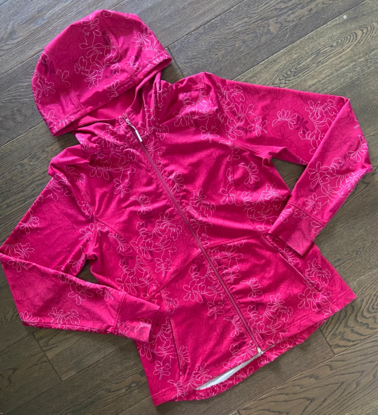 EUC: Hot Pink Floral Zip-Up Athletic Hoodie Size M - photo 2