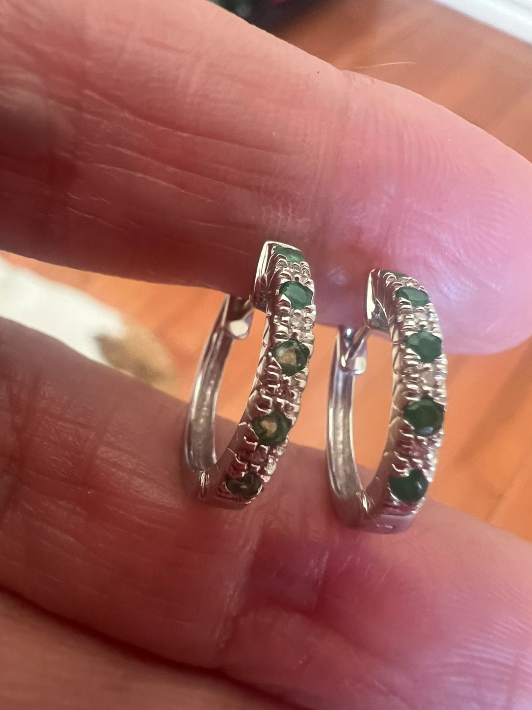10K Gold Emerald & Diamond Hoop Earrings - photo 2