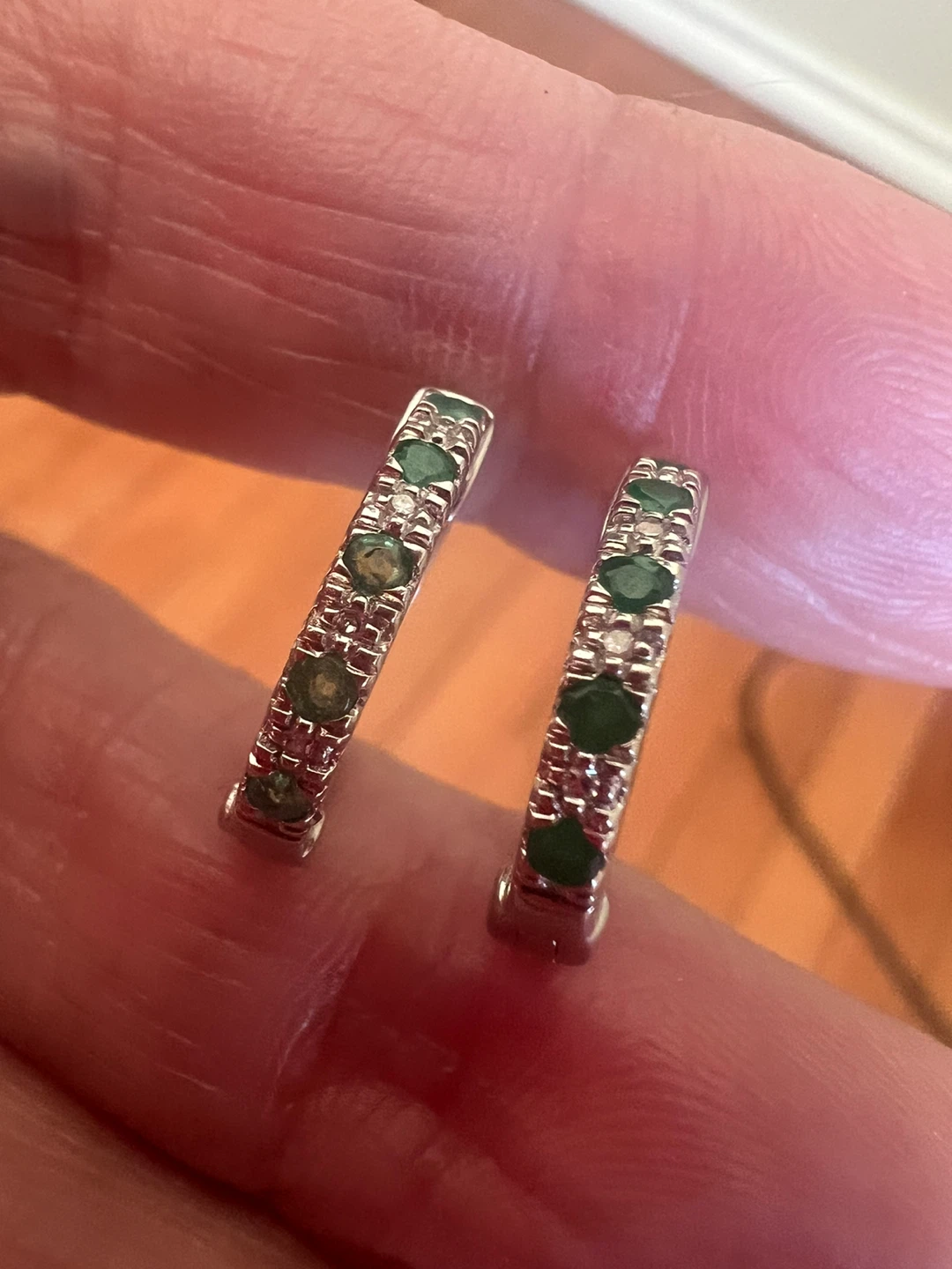 10K Gold Emerald & Diamond Hoop Earrings - photo 3