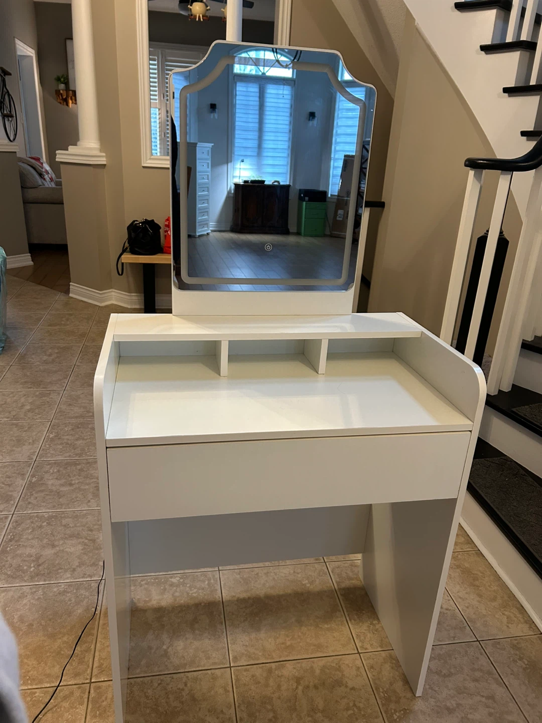 White Vanity Desk with Lighted Mirror