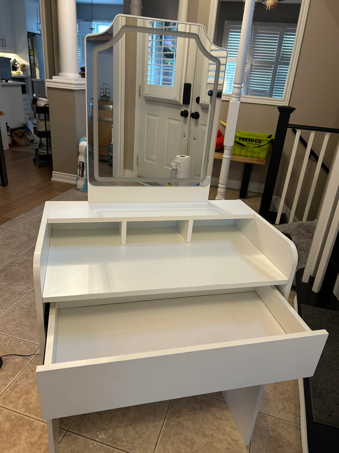 White Vanity Desk with Lighted Mirror - photo 2