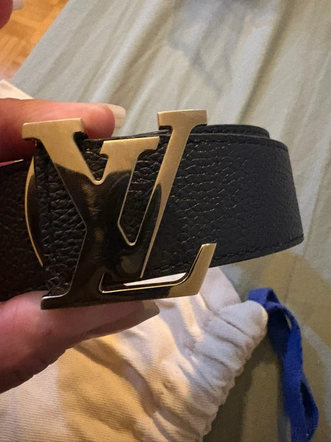 Louis Vuitton Black Leather Belt with Gold LV Buckle - photo 2