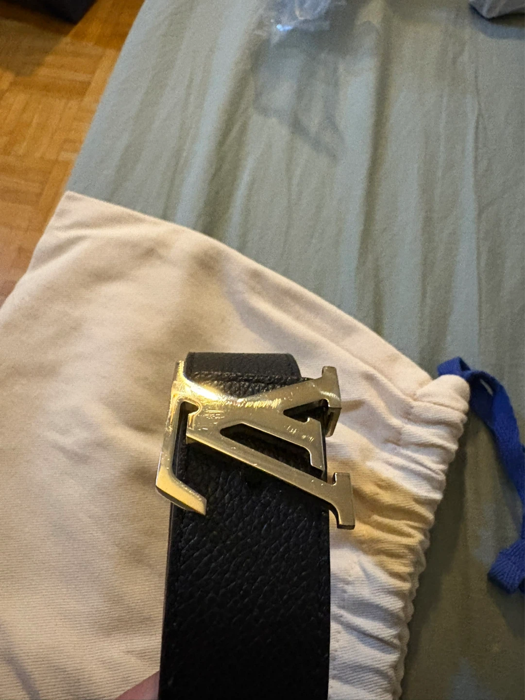 Louis Vuitton Black Leather Belt with Gold LV Buckle - photo 3
