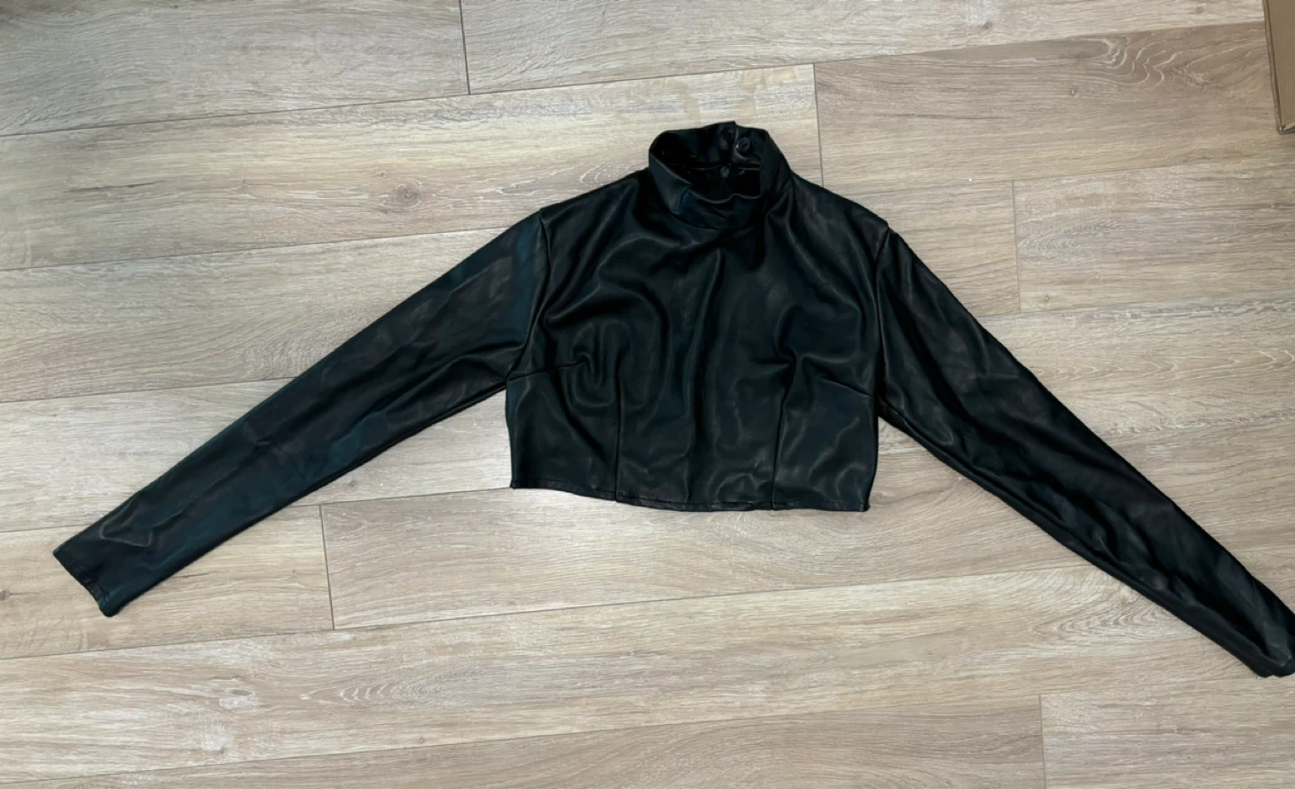 Faux Leather Cropped Turtleneck Top