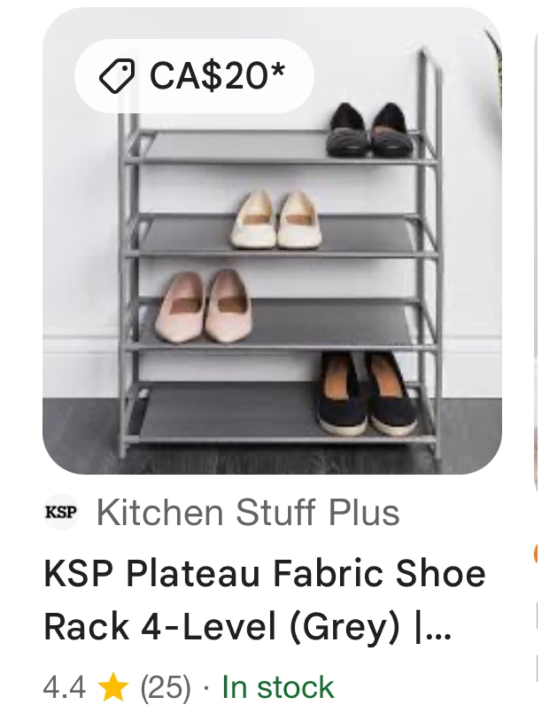 KSP Plateau Fabric Shoe Rack - 4-Level Grey