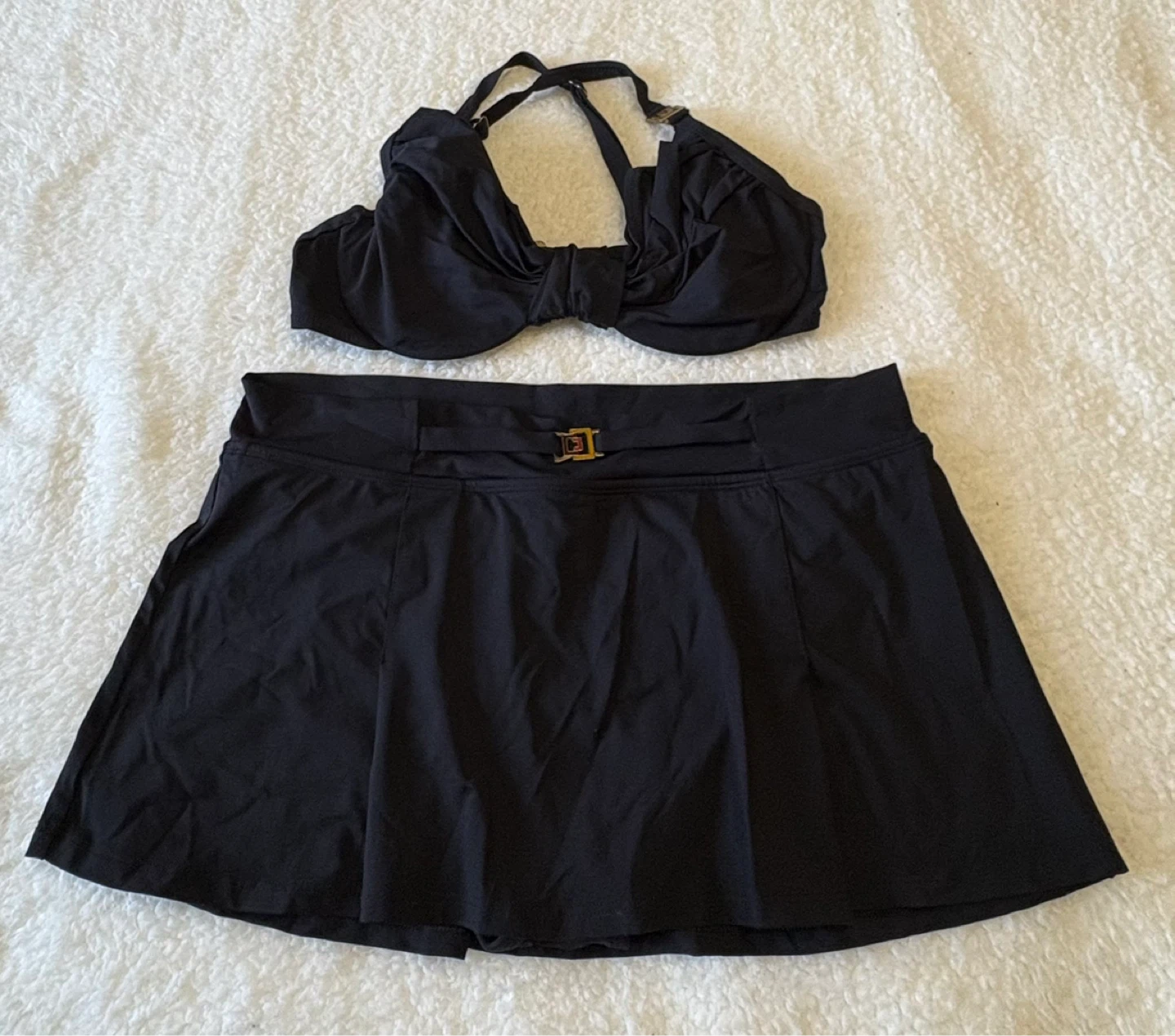 Women's Black Swim Skirt and Bikini Top Set