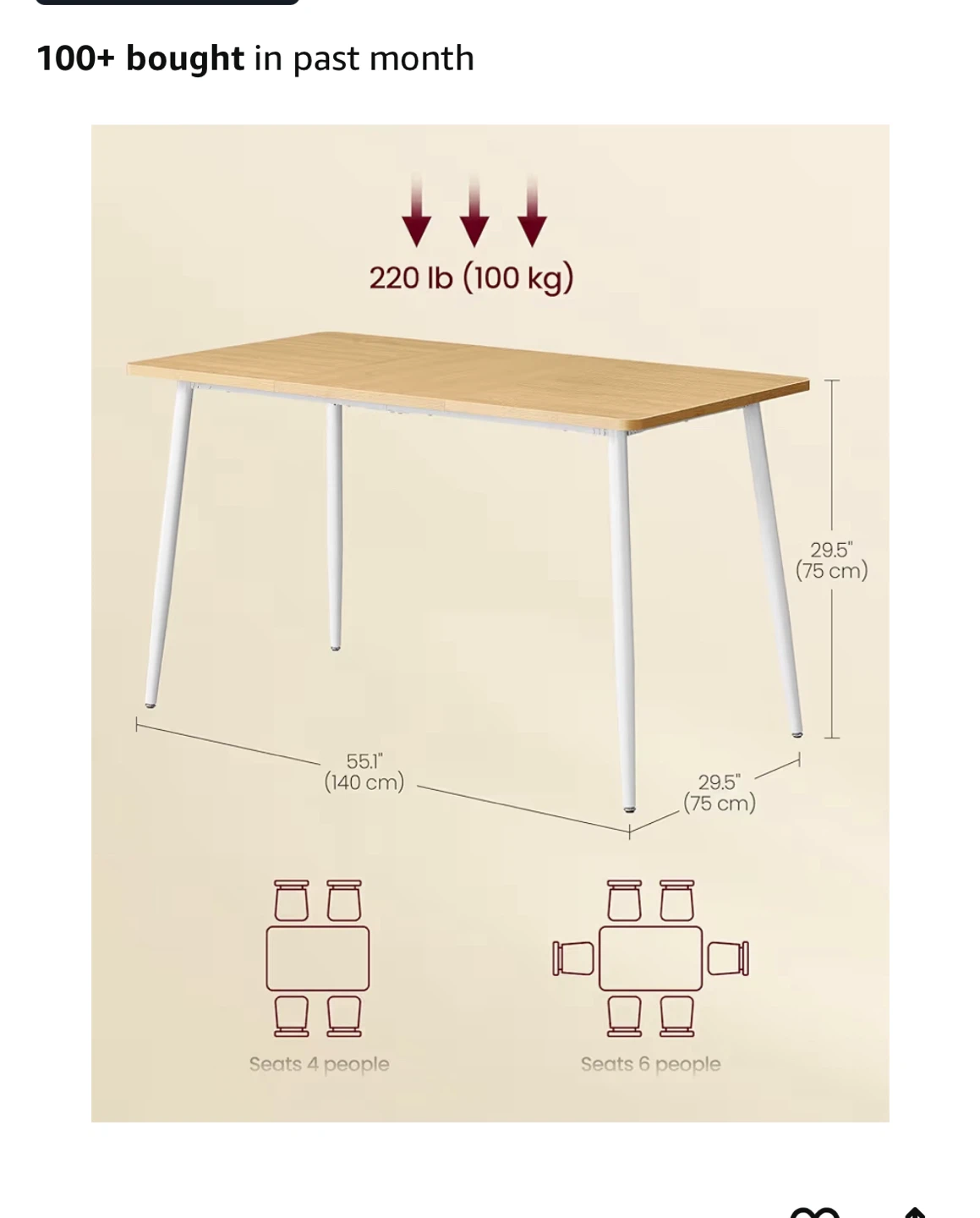 Dining Table - Wood Top with White Legs - photo 2