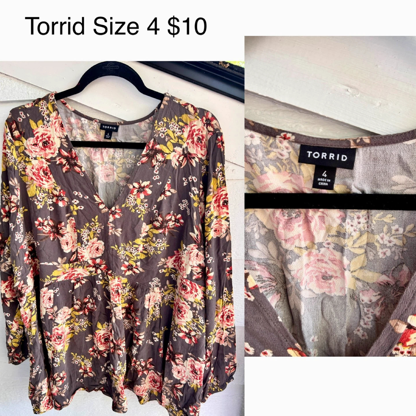 Torrid Size 4 Floral Print V-Neck Peasant Top