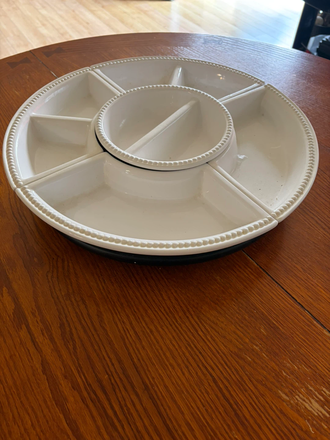 Turnable White Divided Serving Platter with Center Bowl - photo 2