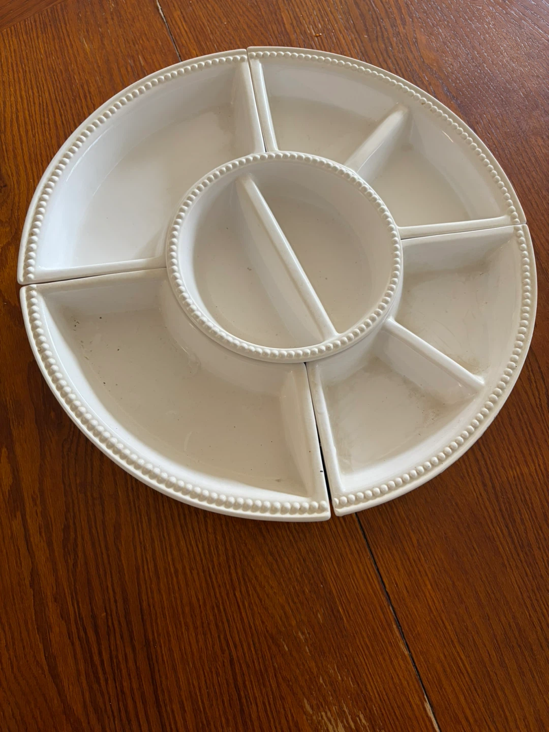 Turnable White Divided Serving Platter with Center Bowl