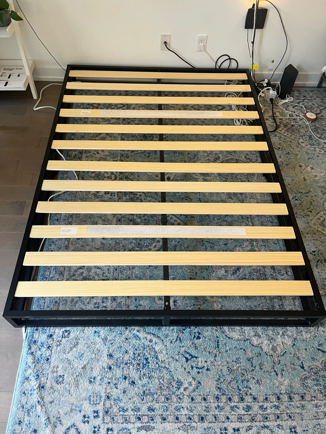 Black Metal Bed Frame with Wood Slats