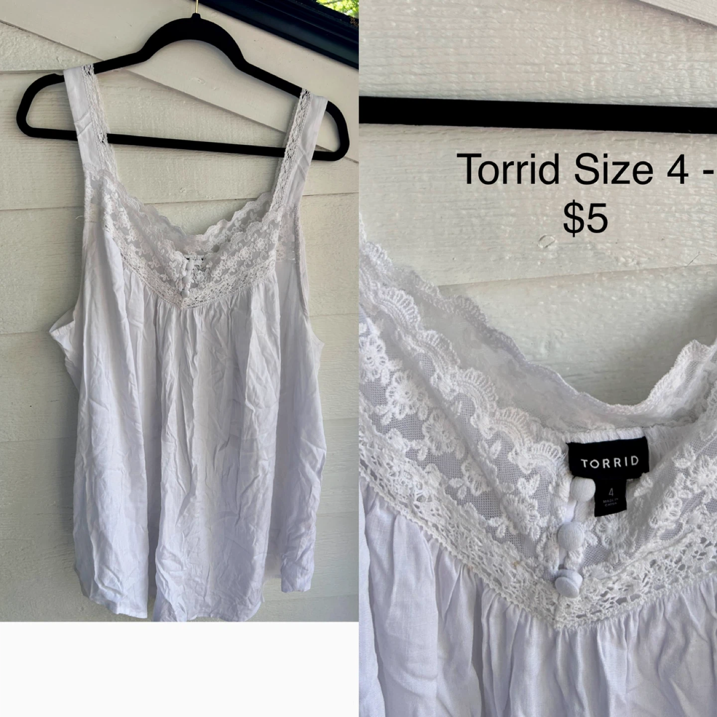 Torrid White Lace Trim Tank Top - Size 4