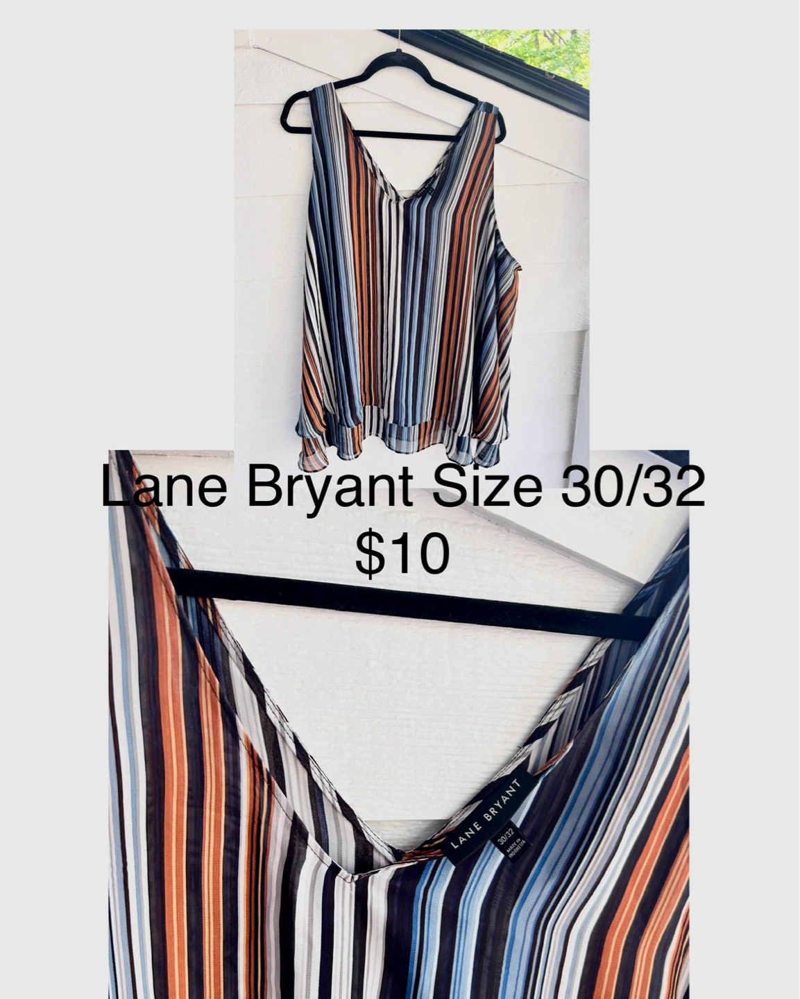Lane Bryant Striped V-Neck Tank Top Size 30/32