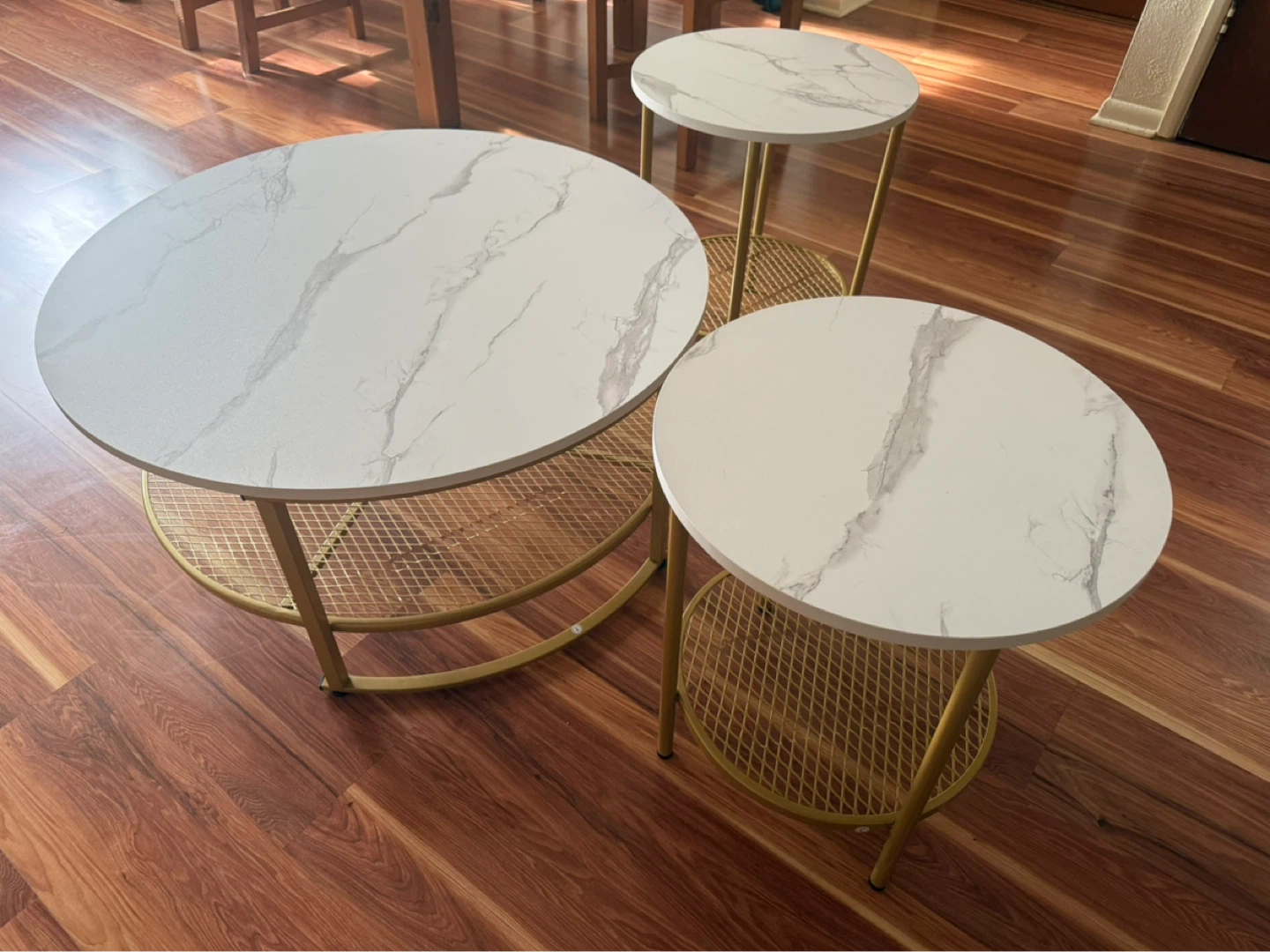 Set of 3 Nesting Coffee Tables with Marble-Look Tops
