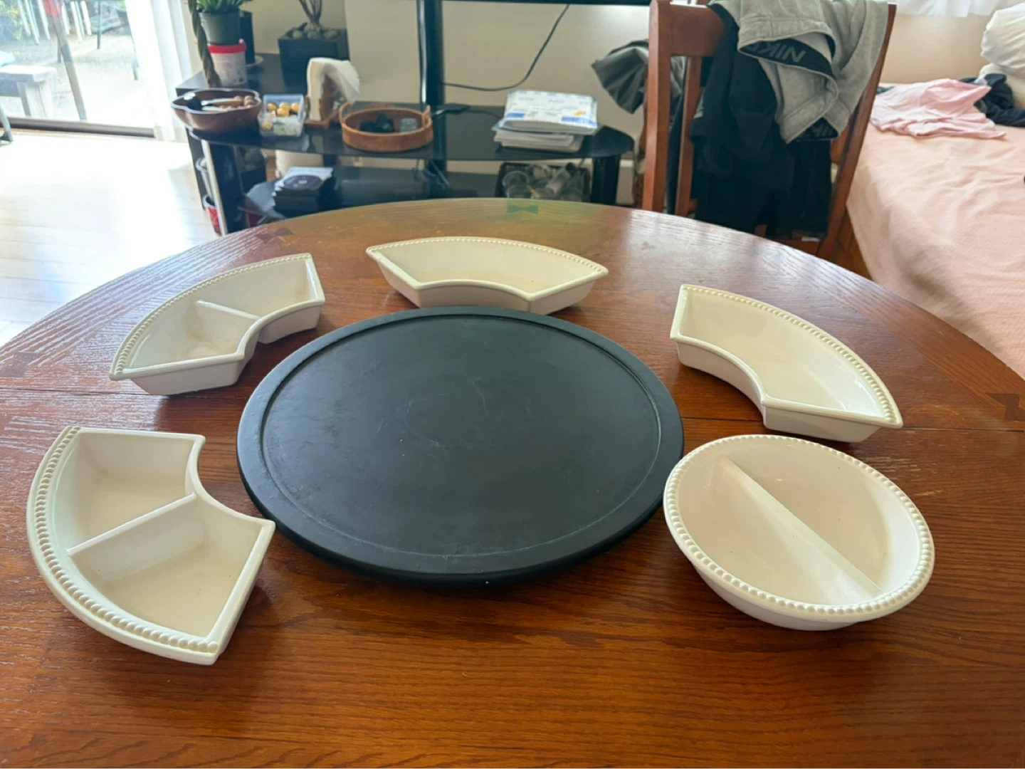 Turnable White Divided Serving Platter with Center Bowl - photo 3