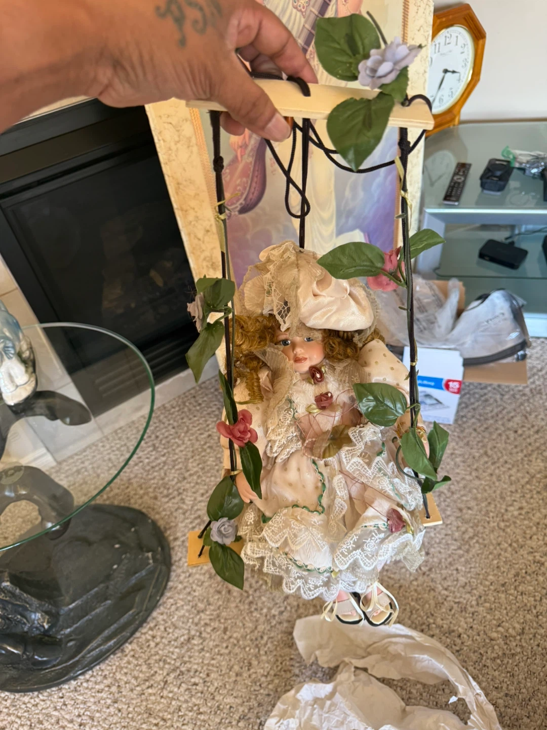 Decorative Porcelain Doll on Swing - photo 5