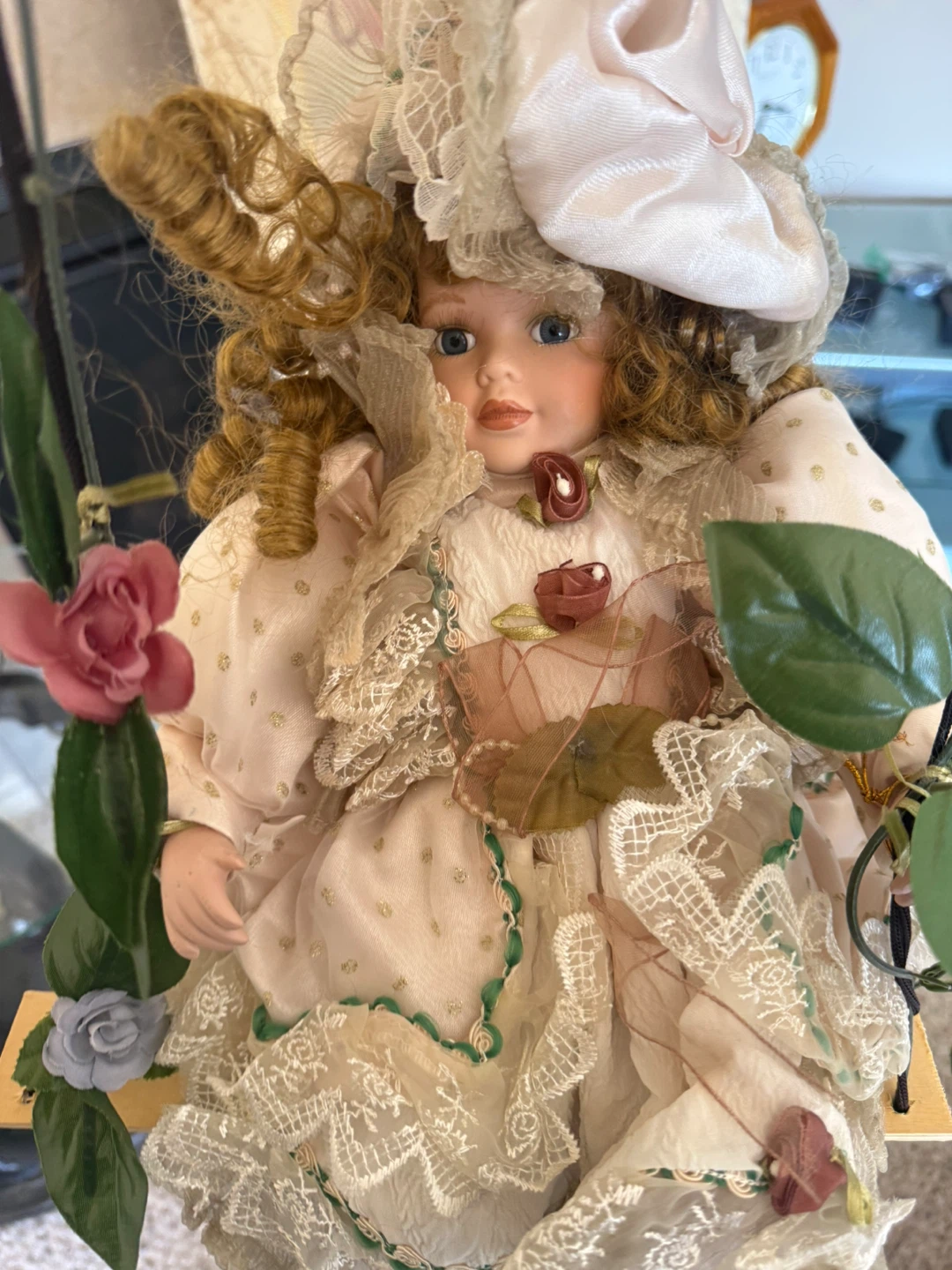 Decorative Porcelain Doll on Swing - photo 4