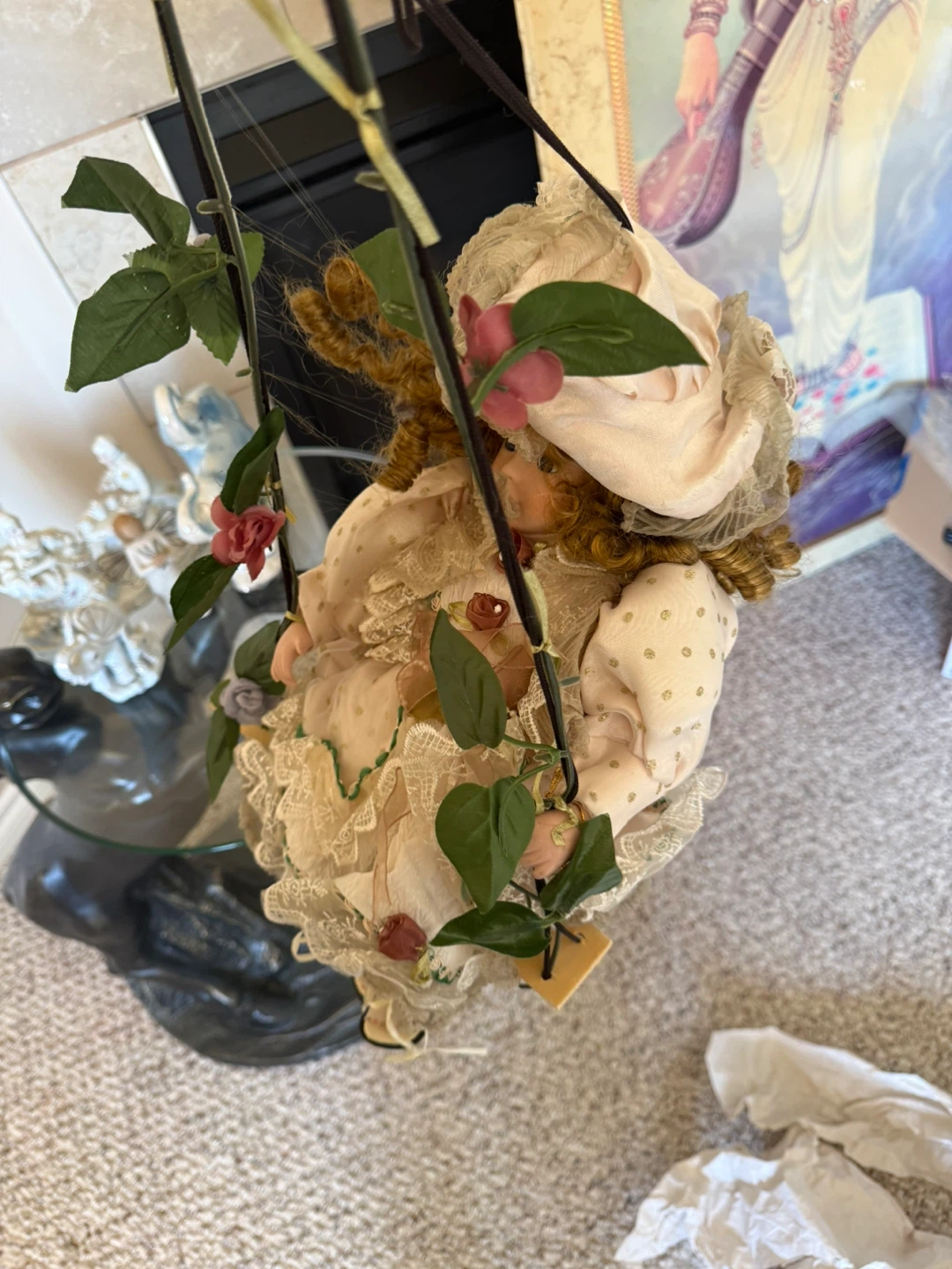 Decorative Porcelain Doll on Swing - photo 2