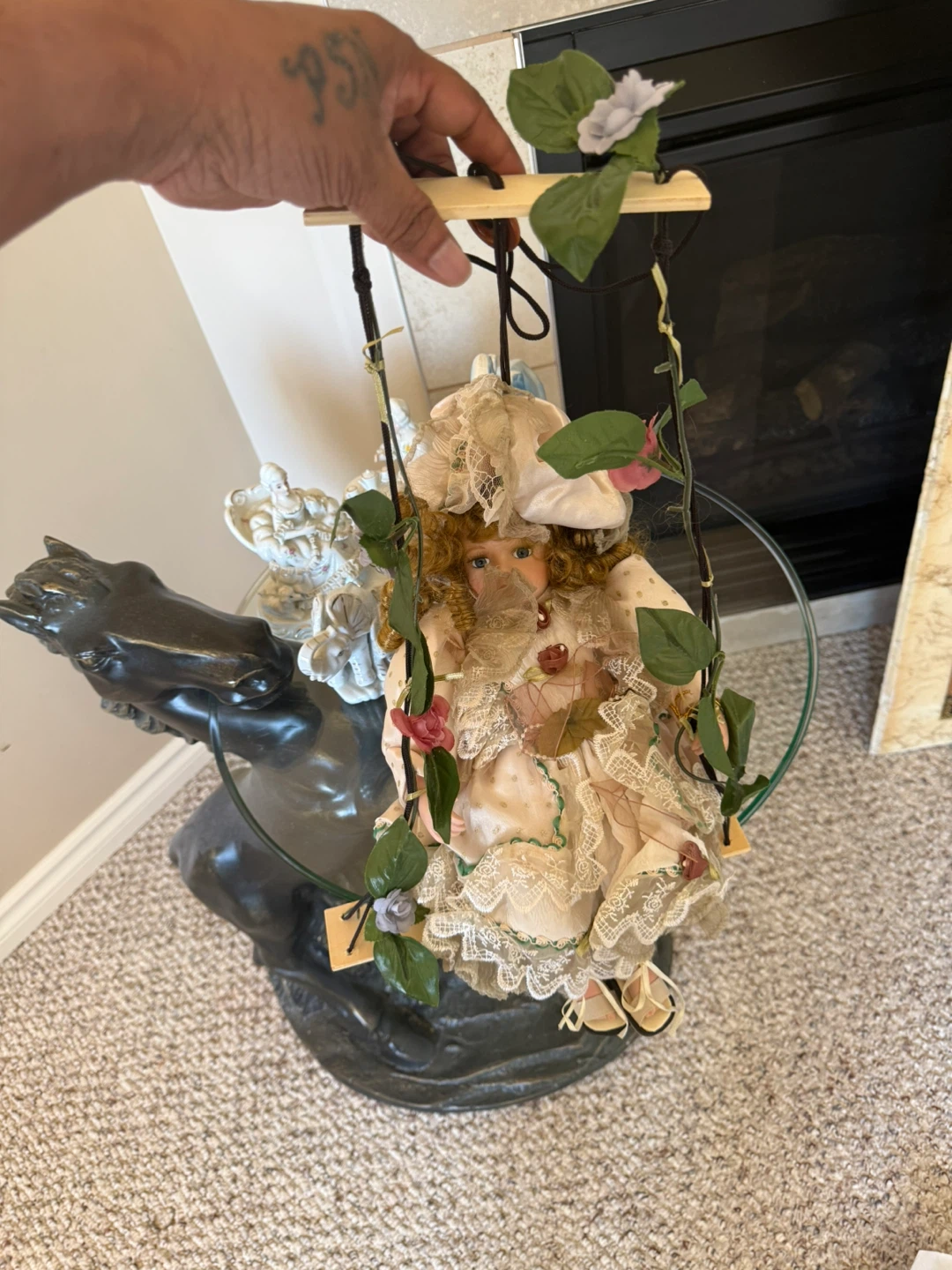 Decorative Porcelain Doll on Swing