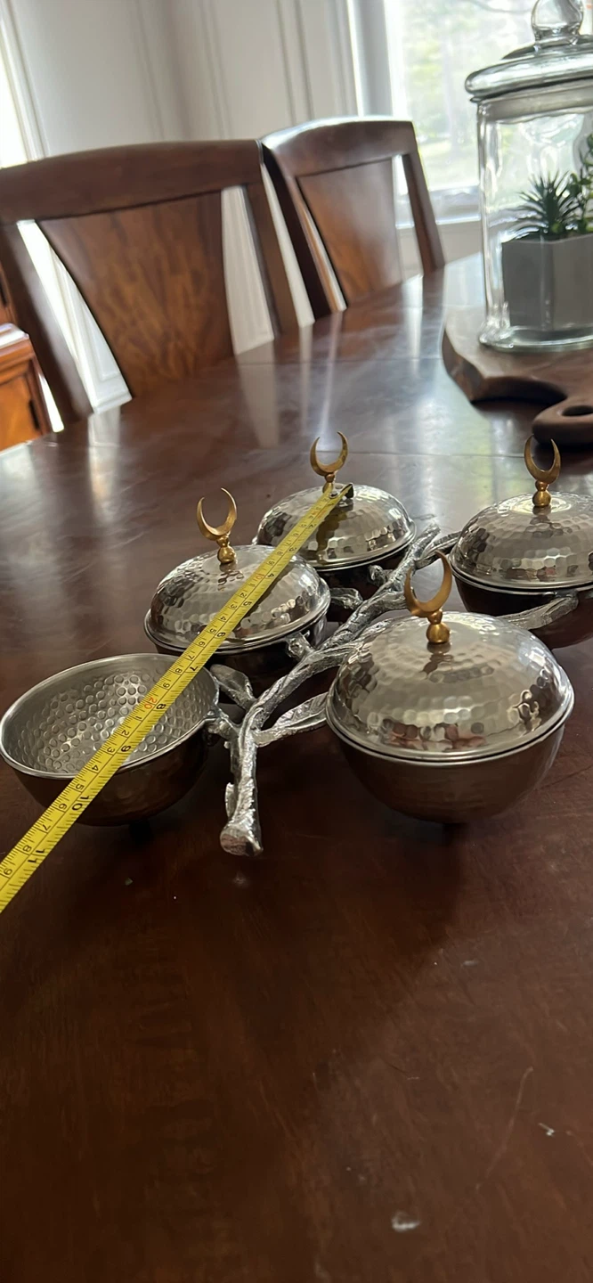 Hammered Metal Nut Bowl Set with Lids - photo 2