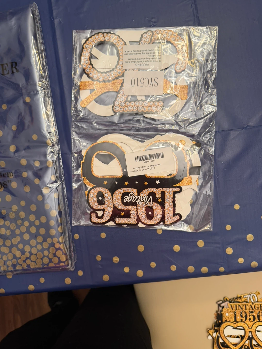 Navy and Gold Table Cover & "Happy 70th Birthday" Photo Props - photo 2