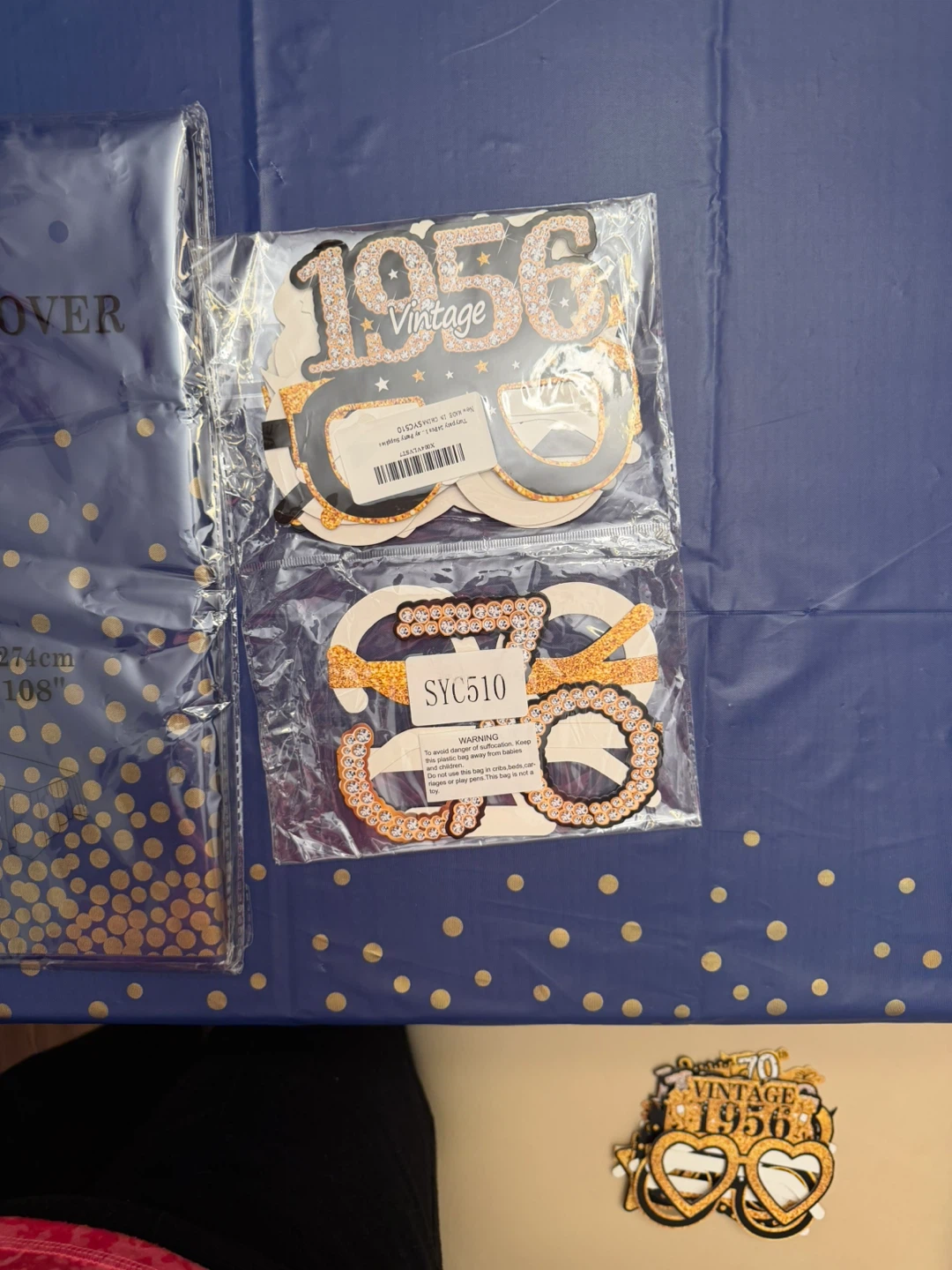 Navy and Gold Table Cover & "Happy 70th Birthday" Photo Props - photo 3