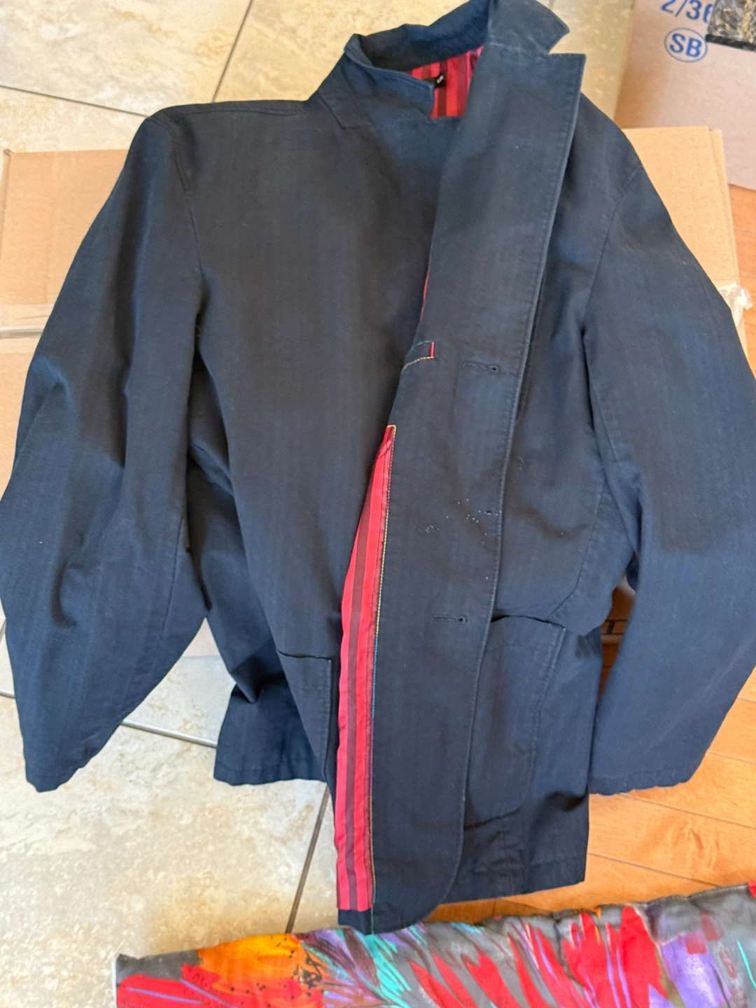 George Mens Black Herringbone Lined Jacket