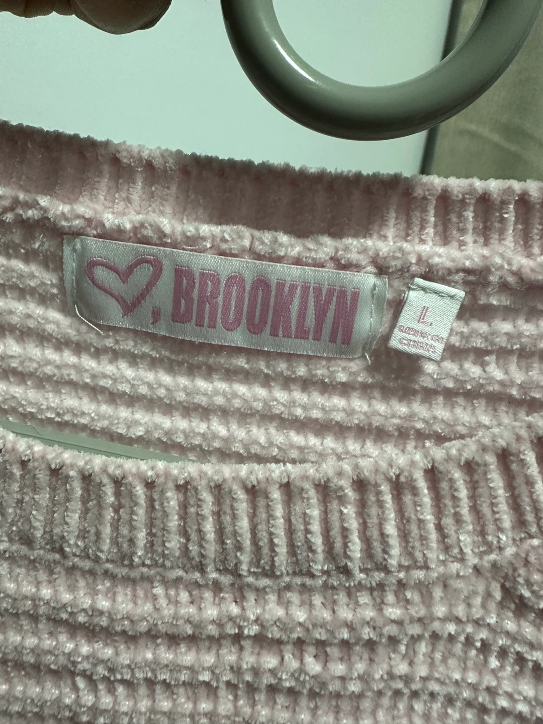 BROOKLYN Pink & Cream Cable Knit Sweater - Size L - photo 4