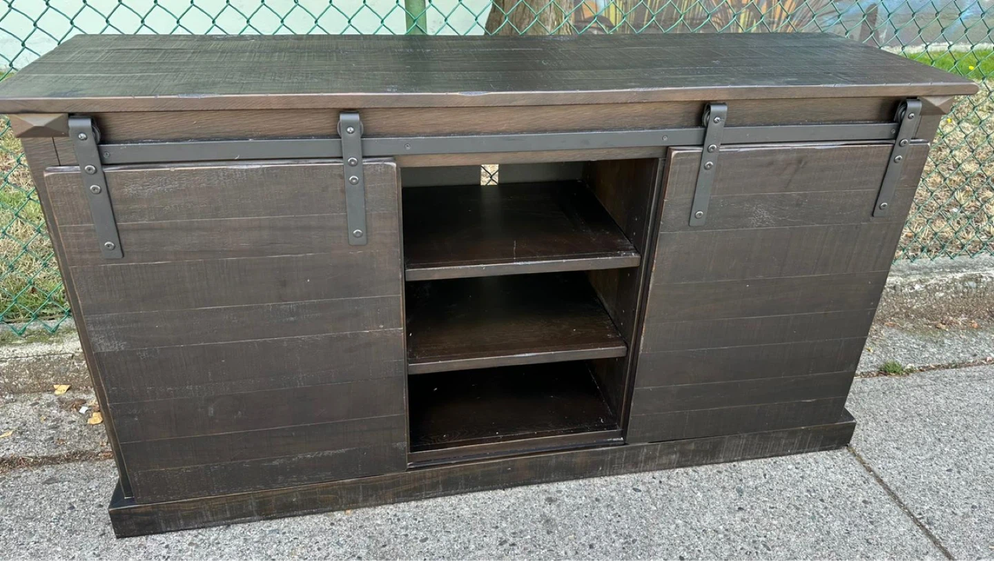 Rustic Dark Wood TV Stand with Barn Door - photo 4