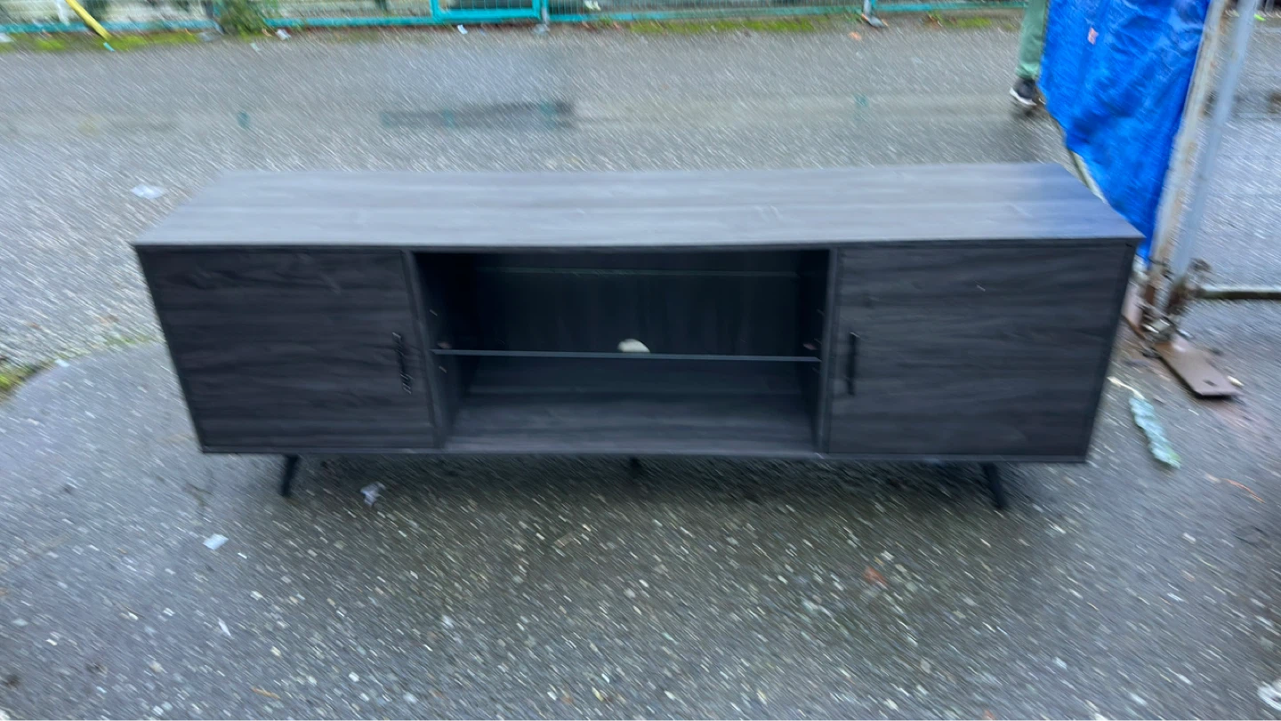 Dark Wood TV Stand with Cabinet and Shelving - photo 4