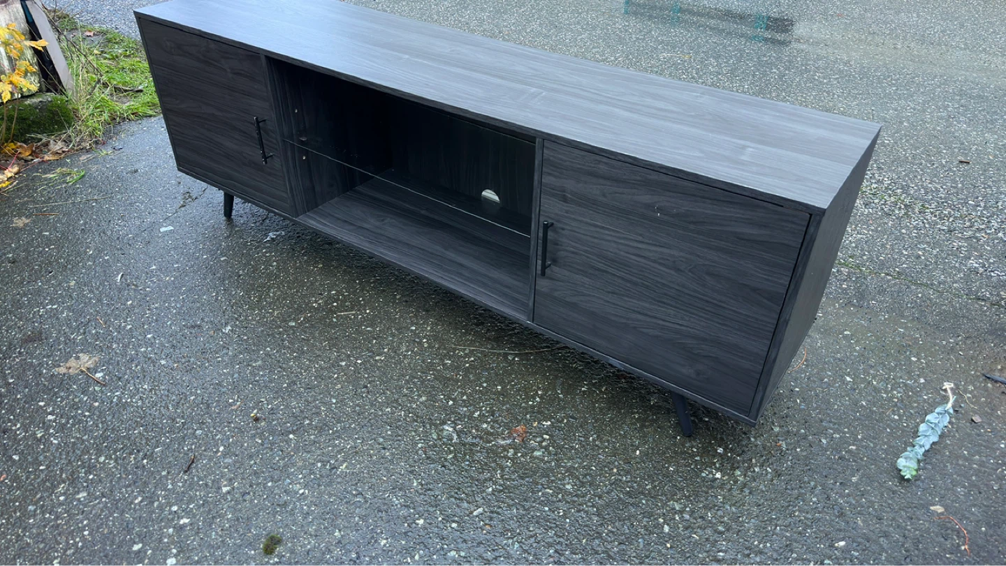 Dark Wood TV Stand with Cabinet and Shelving