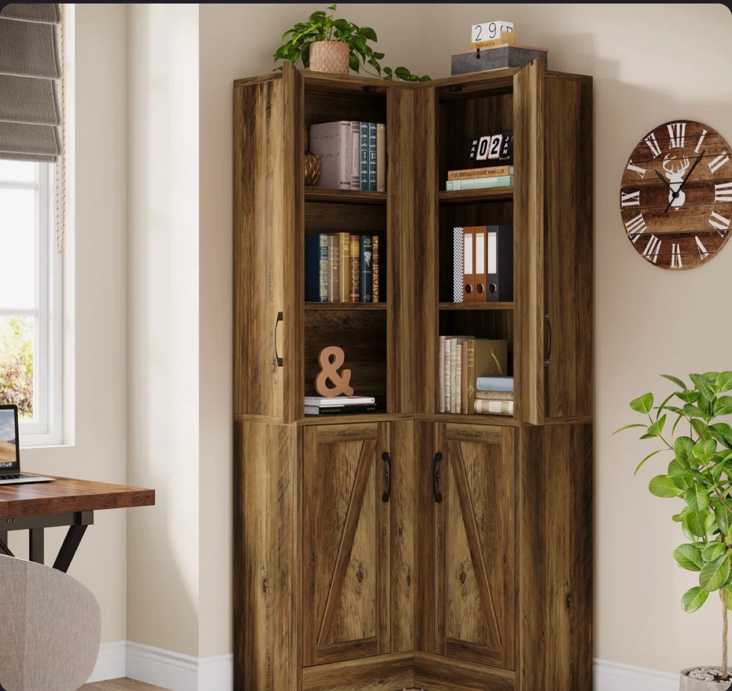 Rustic Wood Corner Cabinet