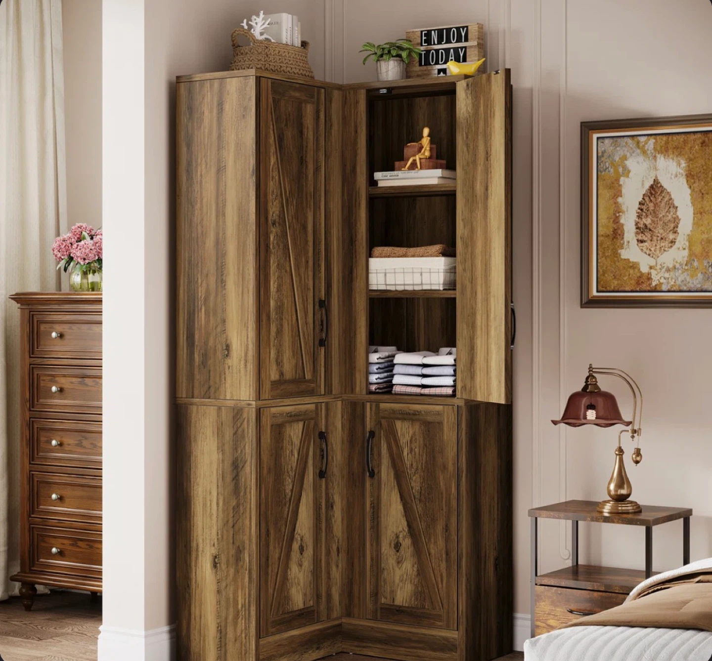 Rustic Wood Corner Cabinet - photo 2