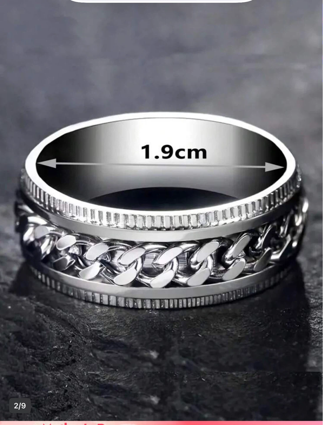 Men's Spinner Ring 1.9cm Stainless Steel Chain Design - photo 2