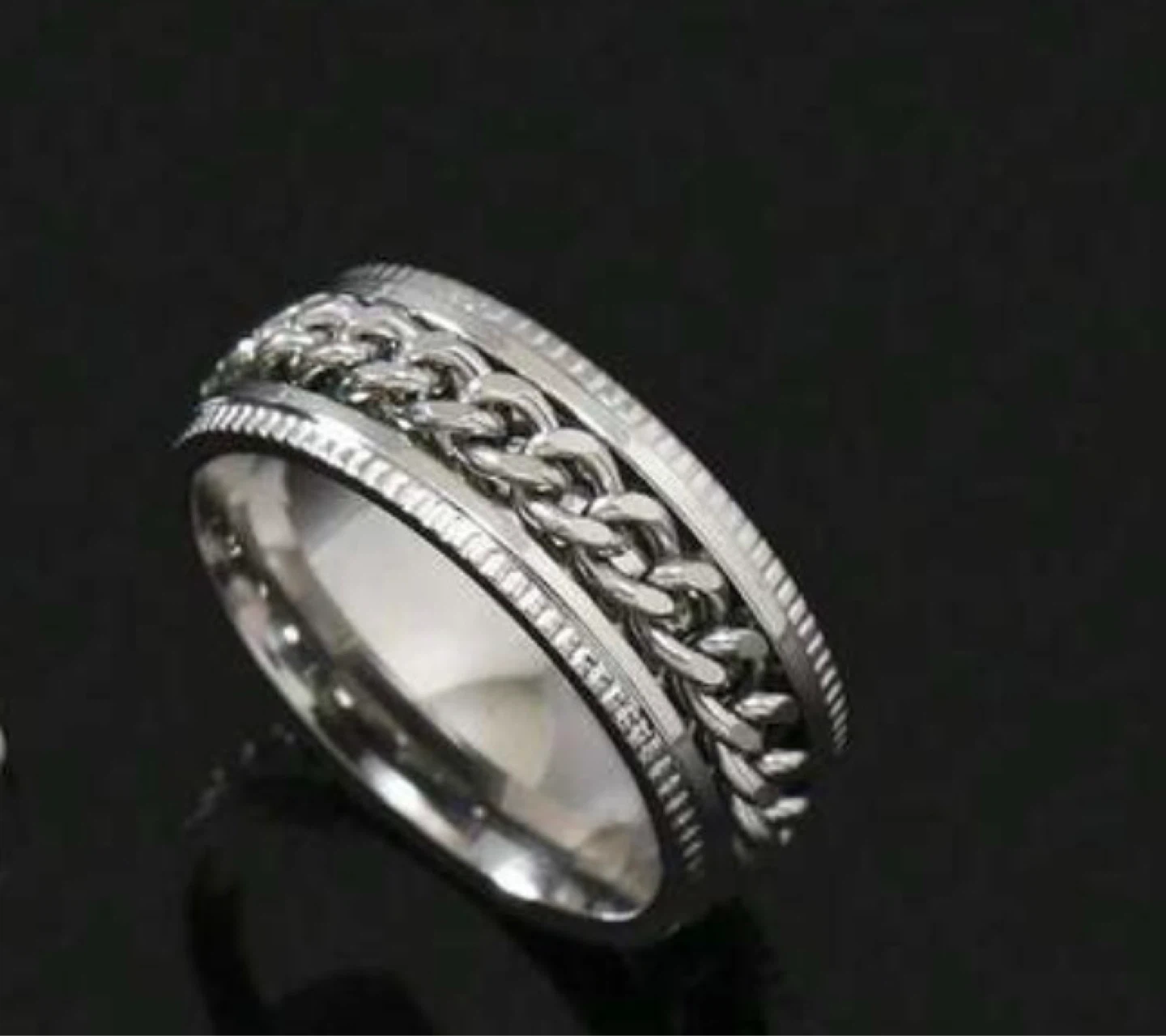 Men's Spinner Ring 1.9cm Stainless Steel Chain Design