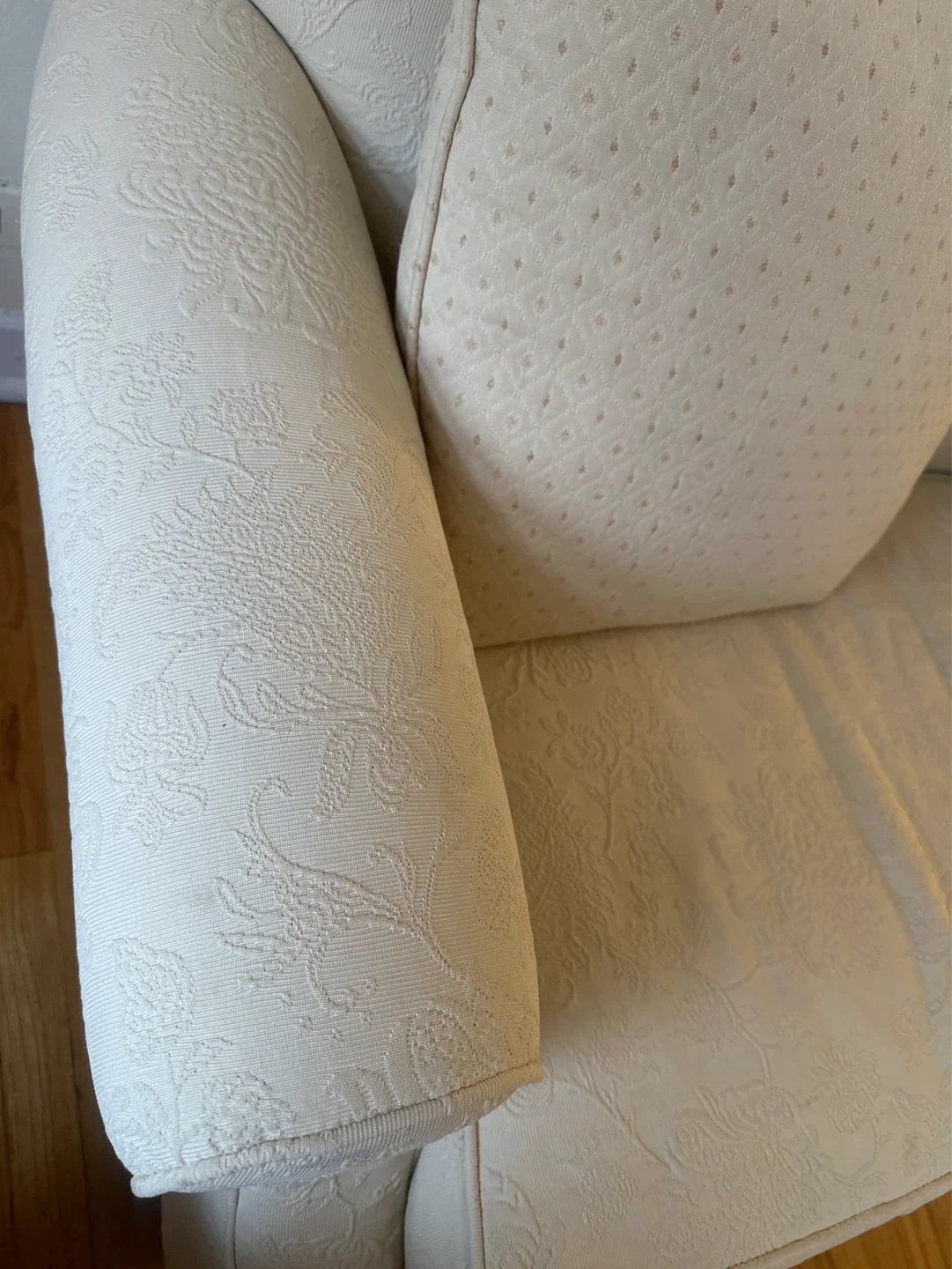 Cream Upholstered Loveseat with Floral Pattern - photo 2