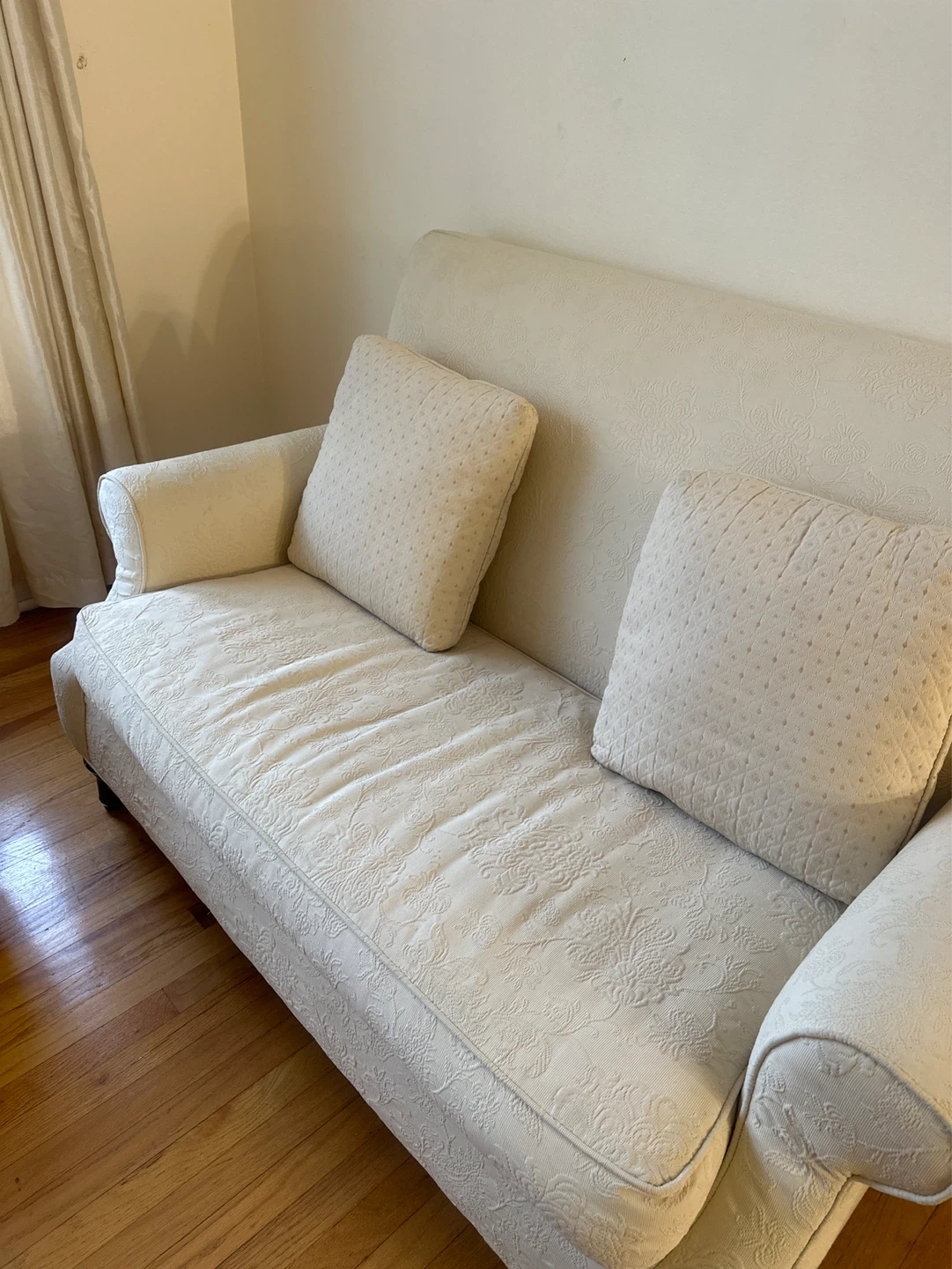 Cream Upholstered Loveseat with Floral Pattern - photo 5