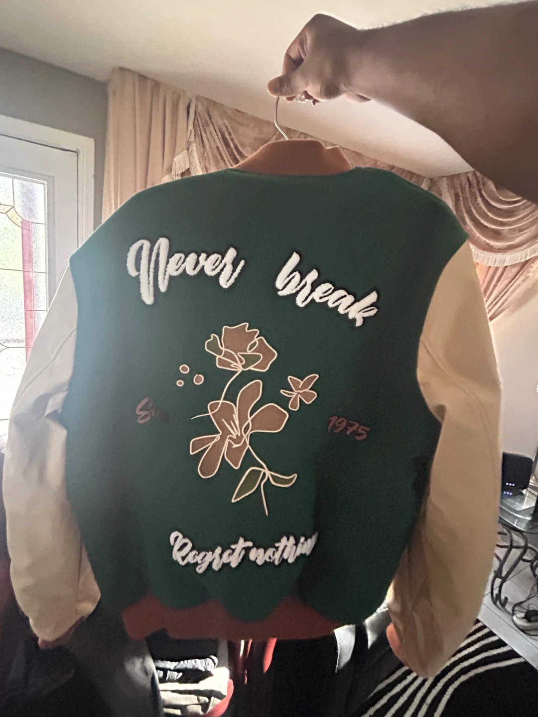 Zara Varsity Jacket with "Never Break Regret Nothing" - photo 3