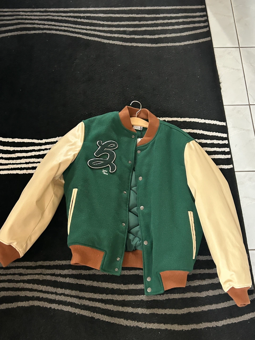 Zara Varsity Jacket with "Never Break Regret Nothing"