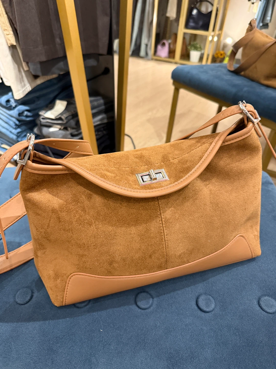 Brown Suede & Leather Shoulder Bag - photo 5