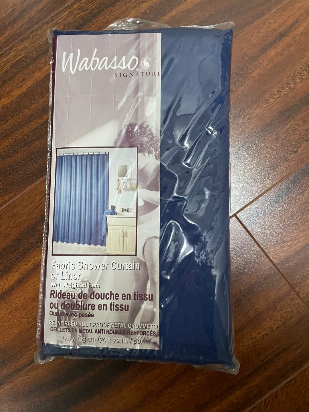 Wabasso navy shower curtain / liner, weighted hem, 70x72