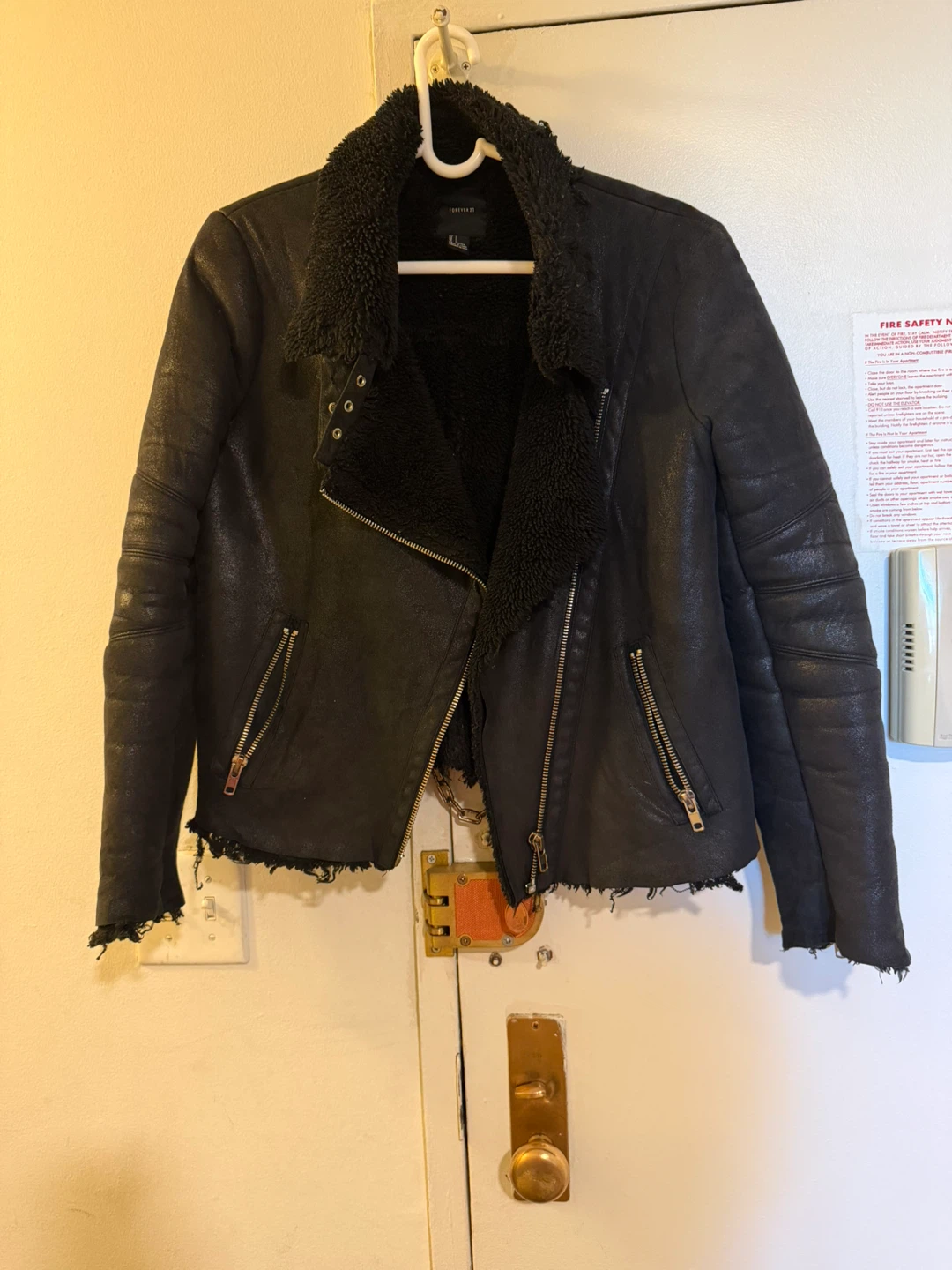 Forever 21 Black Faux Leather Sherpa Lined Moto Jacket