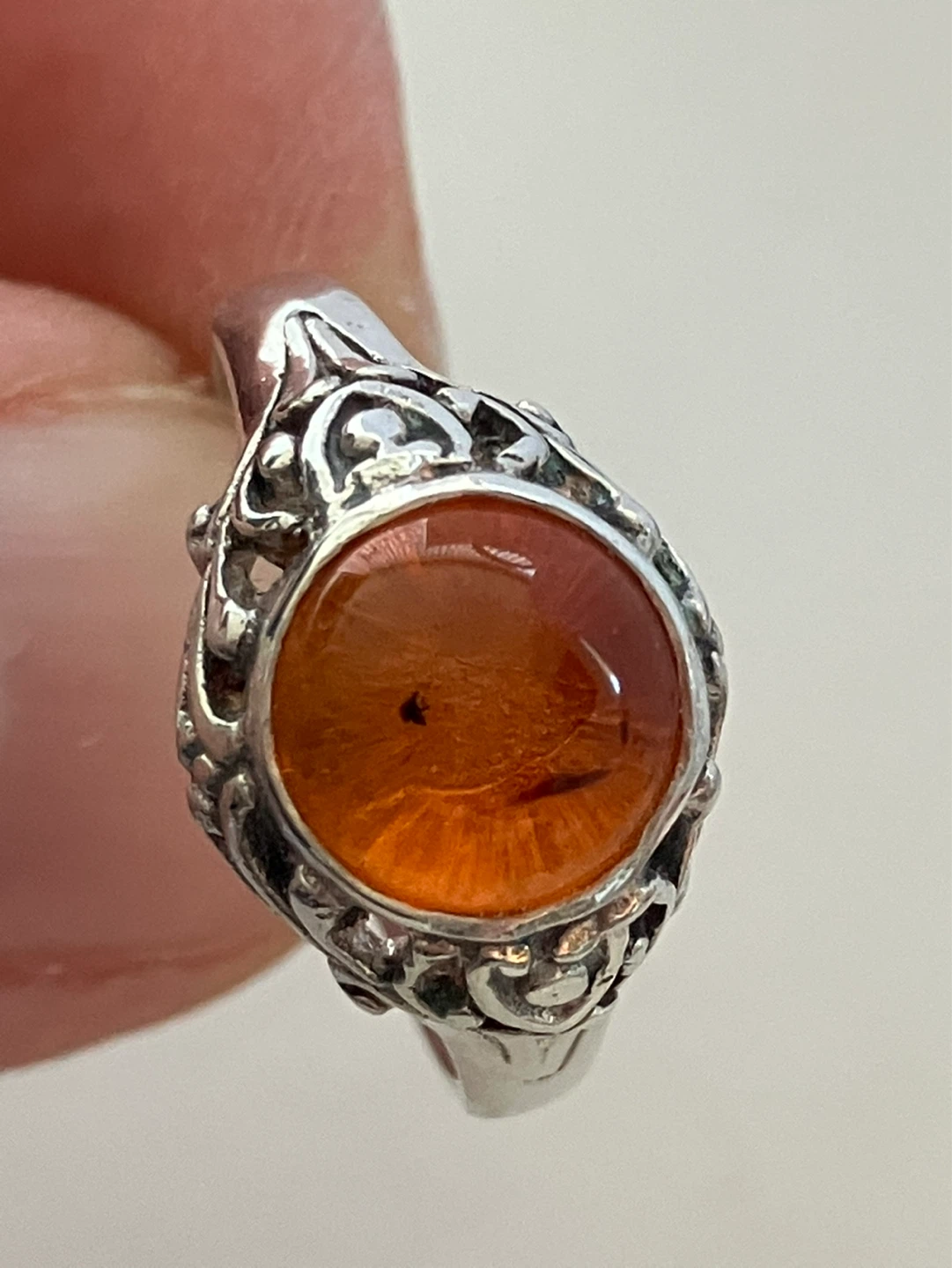 Vintage Amber Sterling silver Ring Size 6. 75