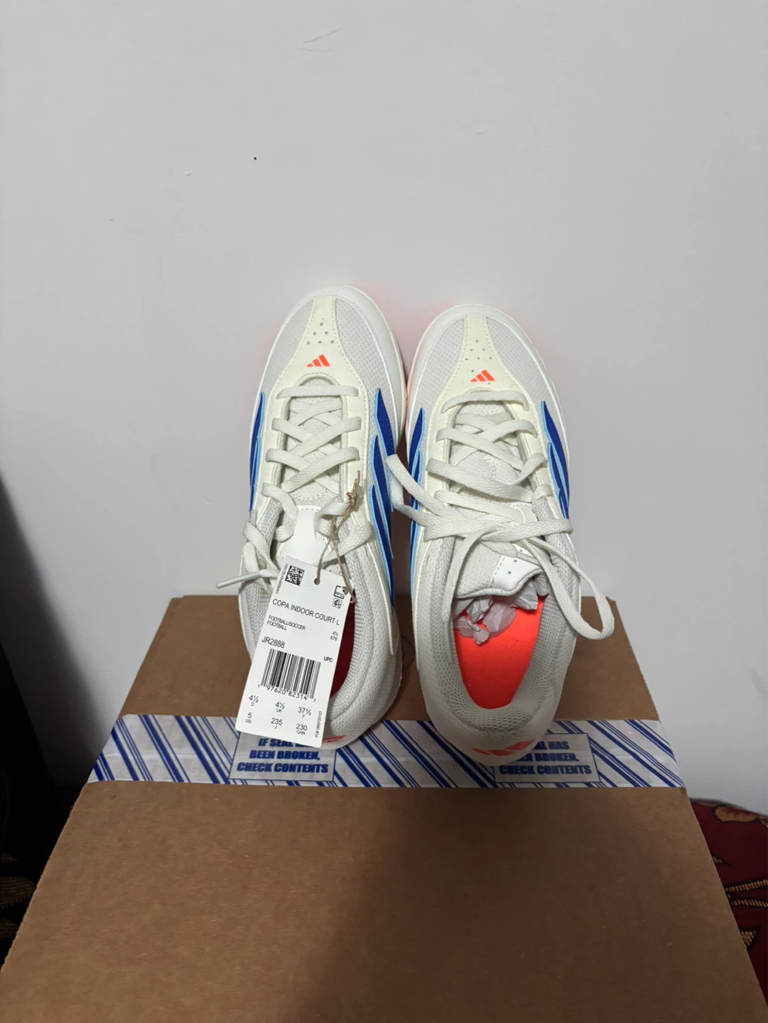 Adidas Copa Indoor Court Shoes - White/Blue/Orange