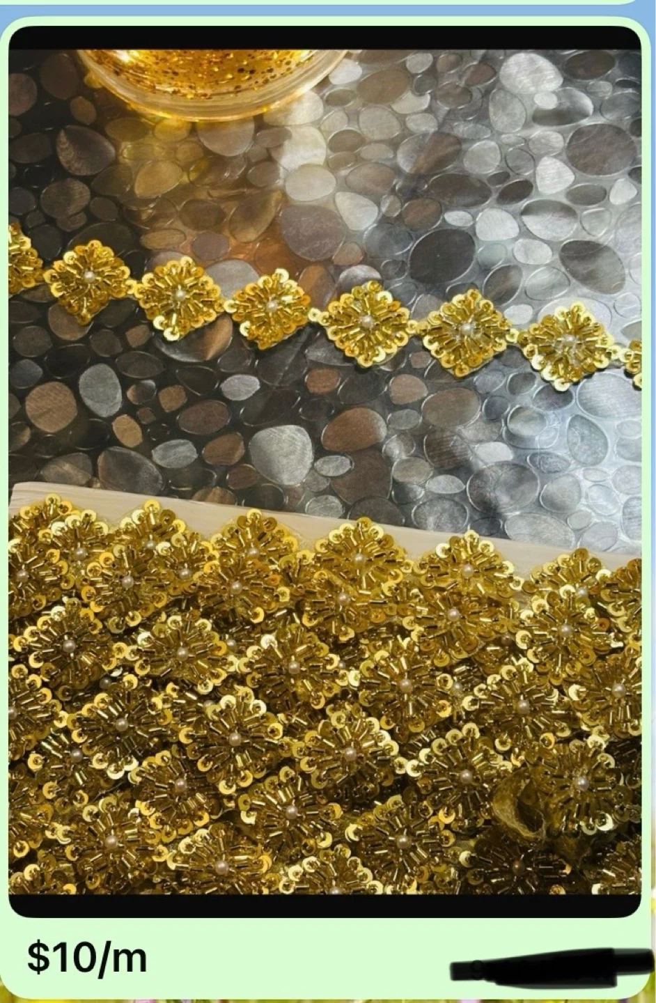 Fancy Laces Gold Trim with Sequins and Beads - photo 5