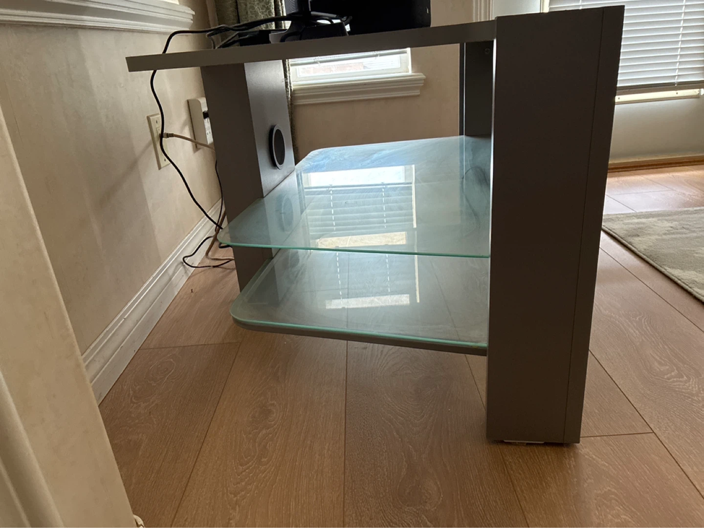 Grey TV Stand with 2 Glass Shelves - photo 2